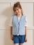 Gingham embroidered CYRILLUS girl's sleeveless quilted jacket chequered blue 