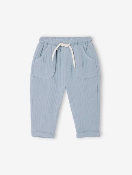 Cotton Gauze Trousers for Babies cappuccino+fir green+grey blue 