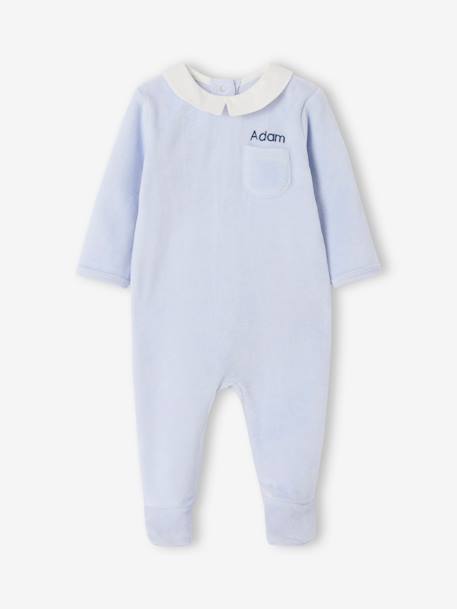 Velour Sleepsuit, ENVIE DE FRAISE sky blue 