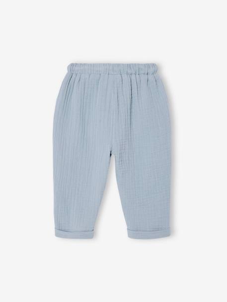 Cotton Gauze Trousers for Babies cappuccino+fir green+grey blue 