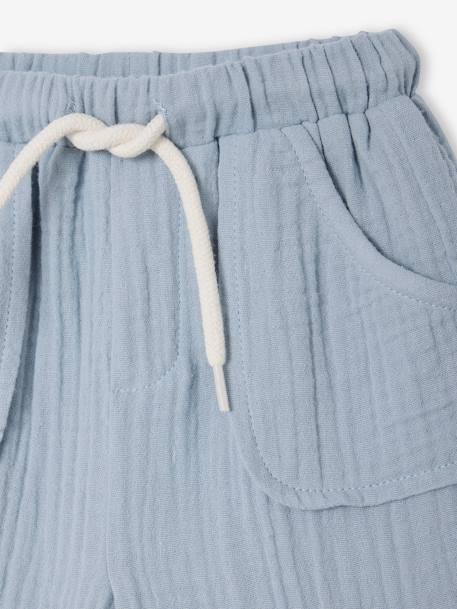 Cotton Gauze Trousers for Babies cappuccino+fir green+grey blue 