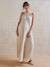 Long Wrap-Over Maternity Dress in Crêpe Fabric golden beige 