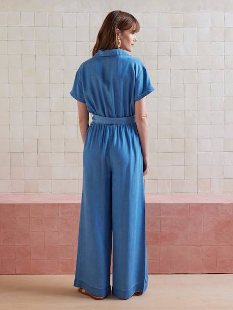 Wide-Leg, Short-Sleeved Lyocell Jumpsuit for Pregnancy & Nursing olive+stone 