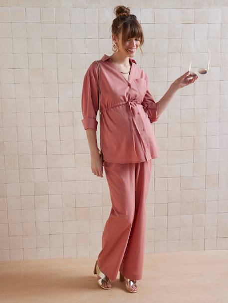 Plain Wide-Leg Linen-Effect Trousers for Maternity tomato red 