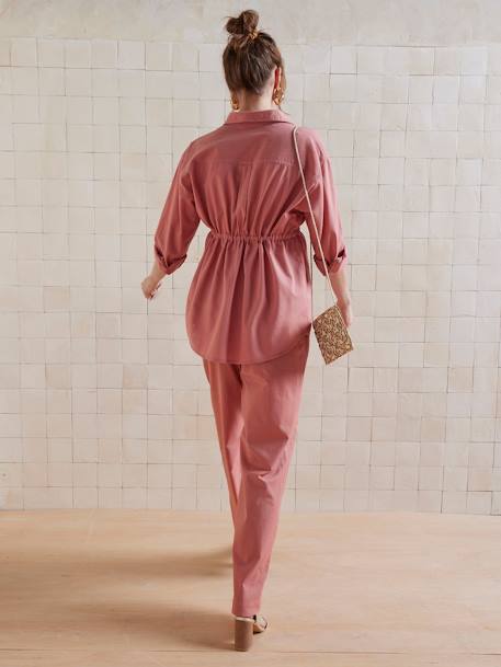 Plain Wide-Leg Linen-Effect Trousers for Maternity tomato red 
