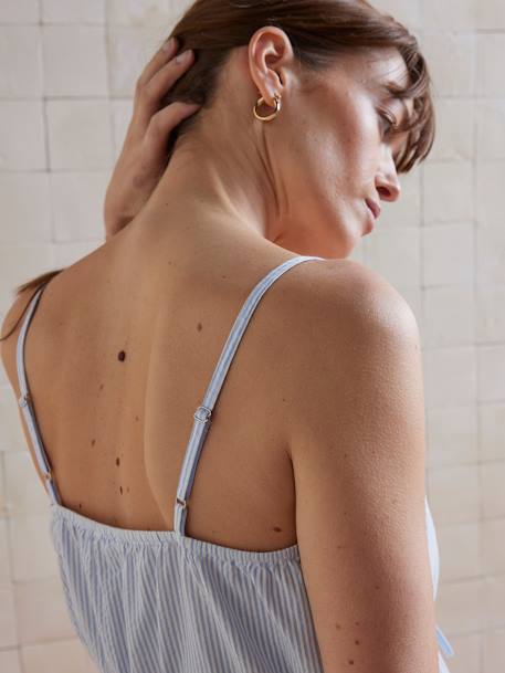 Striped Seersucker Nightie with Fine Straps, for Maternity pale blue 