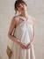 Long Wrap-Over Maternity Dress in Crêpe Fabric golden beige 