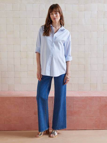 Striped Poplin Blouse for Maternity & Nursing pale blue 