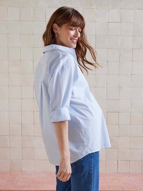 Striped Poplin Blouse for Maternity & Nursing pale blue 