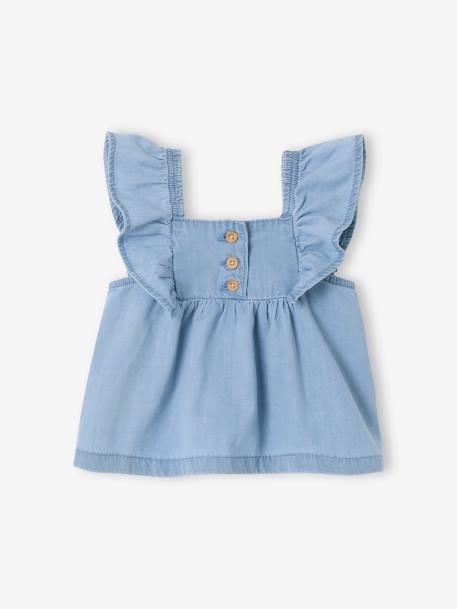 Lightweight Denim Blouse With Frilled Short Sleeves for Babies bleached denim 
