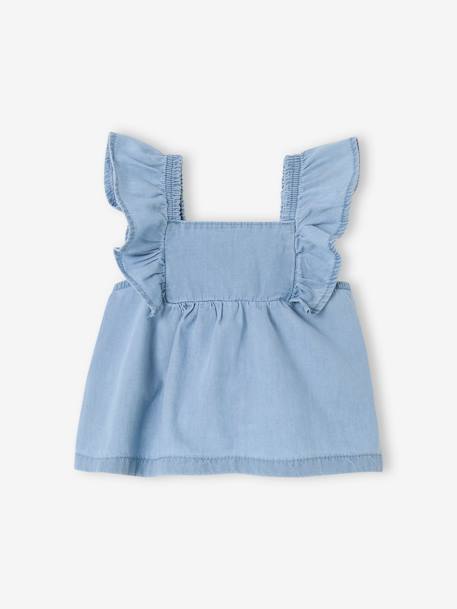 Lightweight Denim Blouse With Frilled Short Sleeves for Babies bleached denim 
