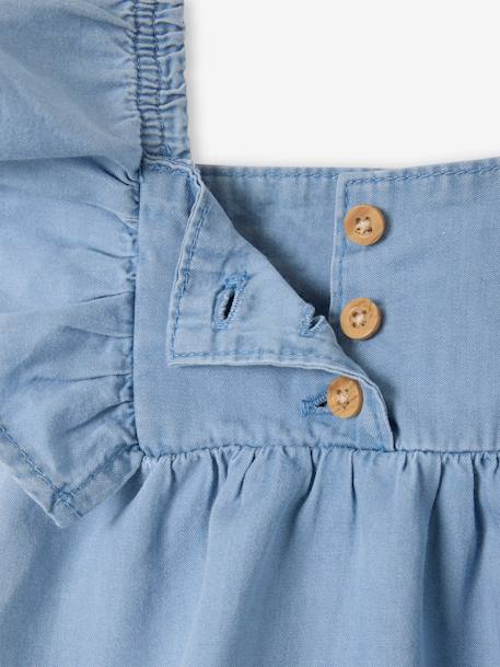 Lightweight Denim Blouse With Frilled Short Sleeves for Babies bleached denim 