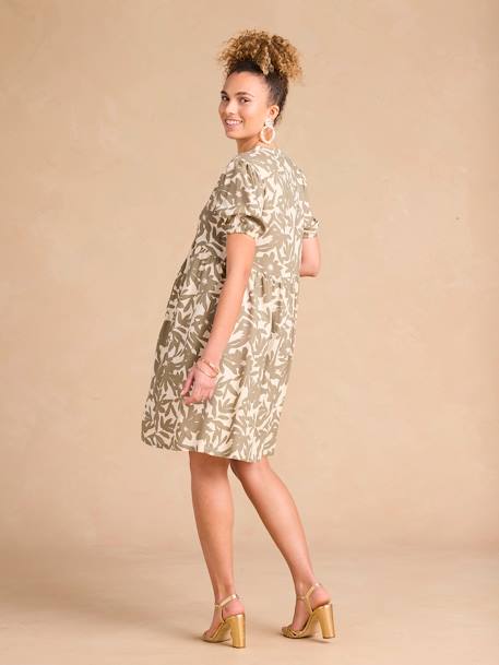 Short Floral Maternity Dress, ENVIE DE FRAISE khaki+red 