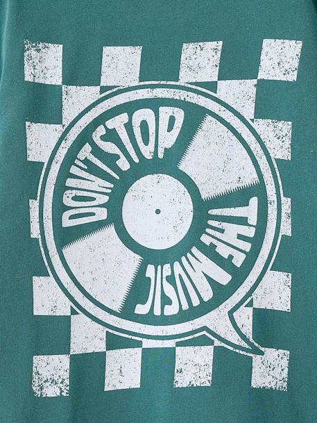 T-Shirt with Front/Back Motif, Faded Effect, JONEN aqua green+ecru 