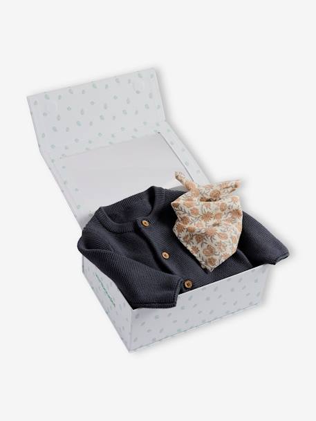 Mixed newborn gift set with long-sleeved knitted sleepsuit + scarf anthracite 