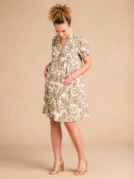 Short Floral Maternity Dress, ENVIE DE FRAISE khaki+red 