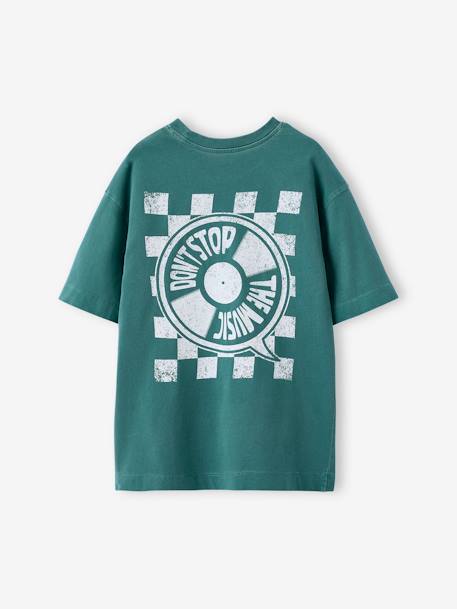 T-Shirt with Front/Back Motif, Faded Effect, JONEN aqua green+ecru 
