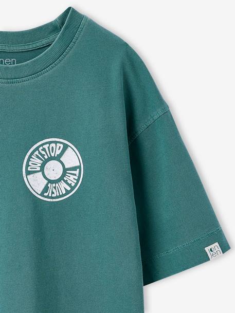 T-Shirt with Front/Back Motif, Faded Effect, JONEN aqua green+ecru 