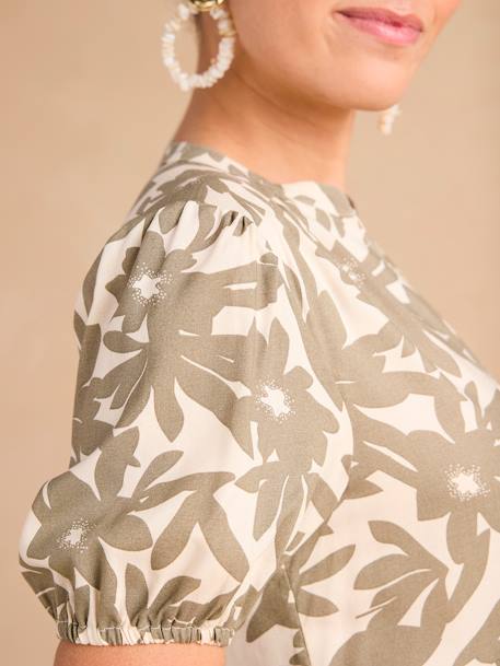 Short Floral Maternity Dress, ENVIE DE FRAISE khaki+red 