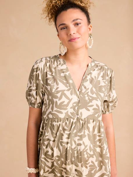 Short Floral Maternity Dress, ENVIE DE FRAISE khaki+red 