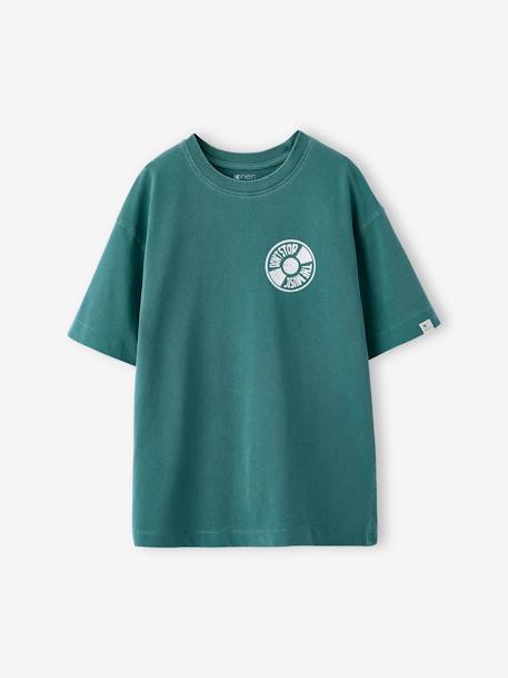 T-Shirt with Front/Back Motif, Faded Effect, JONEN aqua green+ecru 