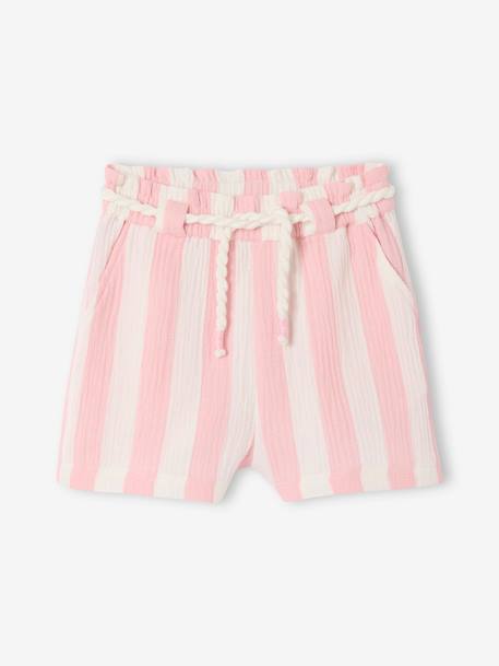 Shorts with Wide Stripes, Drawstring Belt, for Girls sweet pink 