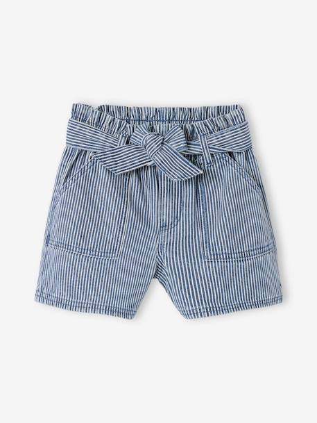 Striped paper bag shorts for girls striped blue 