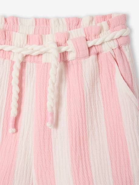 Shorts with Wide Stripes, Drawstring Belt, for Girls sweet pink 