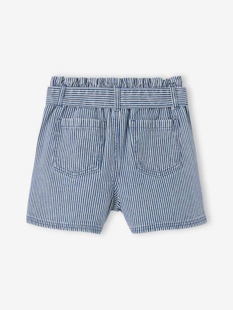 Striped paper bag shorts for girls striped blue 