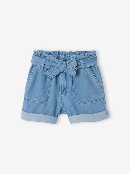 Light denim paperbag shorts for girls light blue 