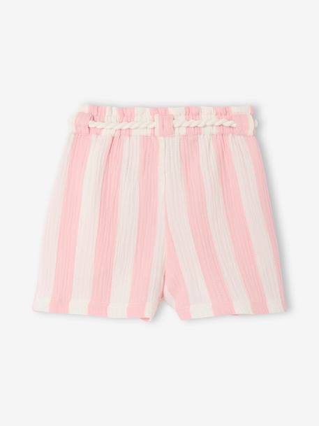 Shorts with Wide Stripes, Drawstring Belt, for Girls sweet pink 
