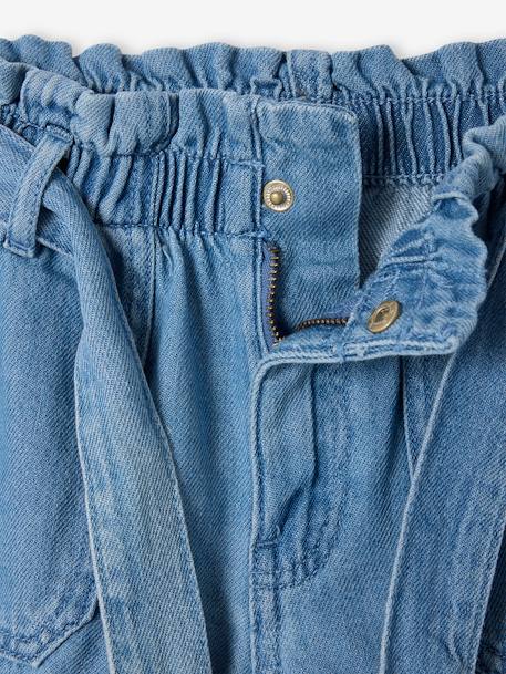 Light denim paperbag shorts for girls light blue 
