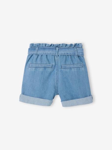 Light denim paperbag shorts for girls light blue 