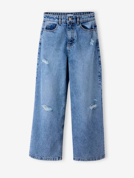 Distressed Wide-Leg Jeans for Girls, JONEN light blue+medium blue 