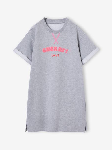 Girls' dress in lightweight fleece green+marl grey+sage green+striped blue 