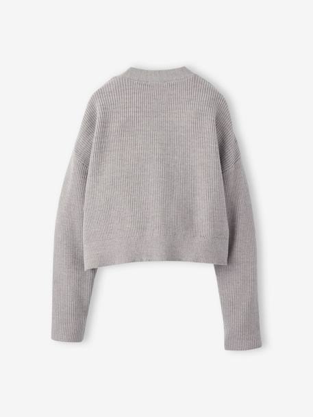 Cropped Cardigan for Girls, JONEN ecru+marl grey 