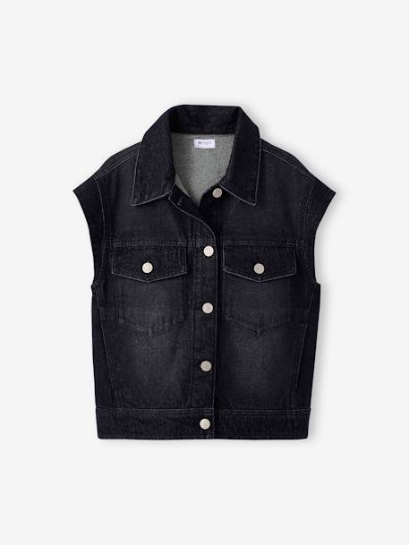 Sleeveless Oversized Denim Jacket for Girls, JONEN denim grey 