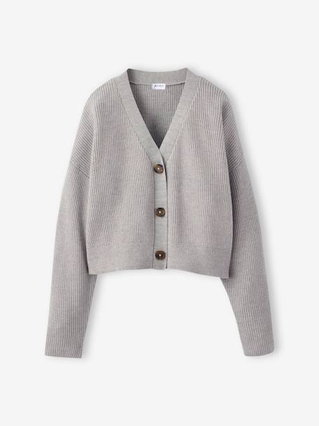 Cropped Cardigan for Girls, JONEN ecru+marl grey 