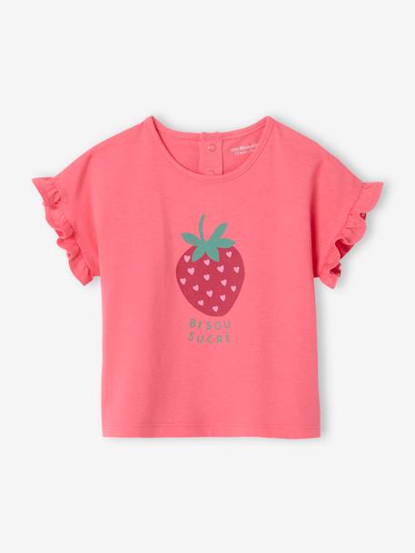 Baby t-shirt with frilled sleeves and fruit design sweet pink 