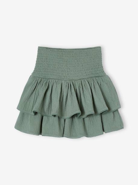 Frilly Skirt with Smocked Waist, for Girls sage green 