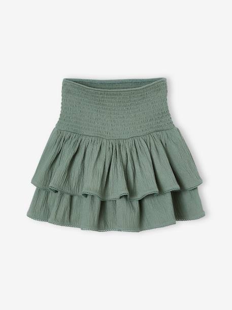 Frilly Skirt with Smocked Waist, for Girls sage green 