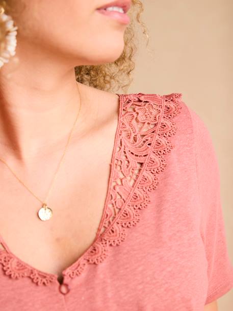 T-Shirt for Maternity with Macramé Front/Back Neckline tomato red 