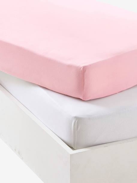 Baby Pack of 2 Fitted Sheets in Stretch Jersey Knit Green+Grey+Light Pink+Mustard+white 