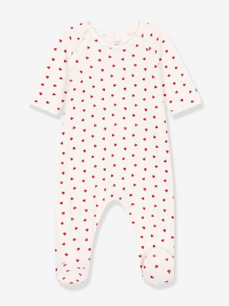 Velour Hearts Sleepsuit for Babies, PETIT BATEAU white 