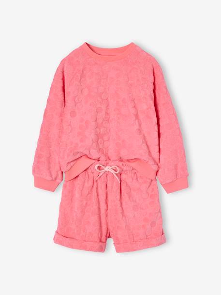 Fleece Sweatshirt & Floral Shorts Set for Girls sweet pink 