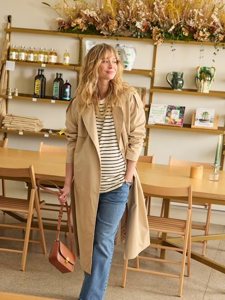 Maternity Trench Coat With Kangaroo Panel, ENVIE DE FRAISE beige 