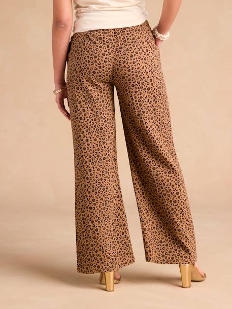 Wide-Leg Leopard Print Trousers in Cotton Gauze for Maternity, ENVIE DE FRAISE beige 