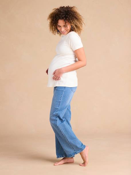 Wide-Leg Maternity Jeans with Seamless Belly Band, ENVIE DE FRAISE stone 