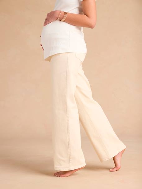 Wide-Leg Maternity Jeans with Seamless Belly Band, ENVIE DE FRAISE ecru 