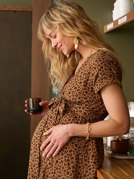 Long Dress for Maternity in Cotton Gauze, by ENVIE DE FRAISE beige+clay beige+navy blue+terracotta 